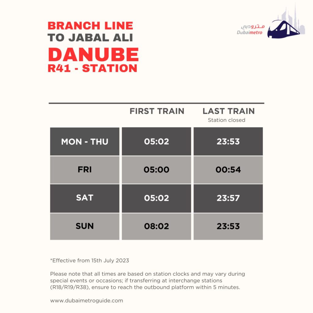 Danube Metro Station Timings to Jabal Ali – First Train and Last Train Timings
