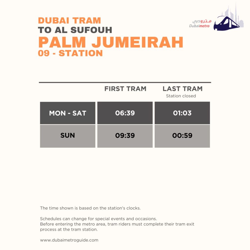 Palm Jumeirah Tram Station Timings to Al Sufouh – First Tram and Last Tram Timings