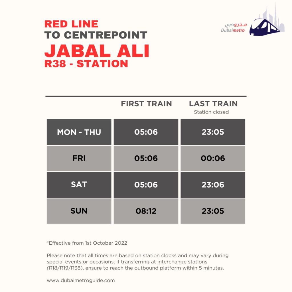 Jabal Ali Metro Station Timings