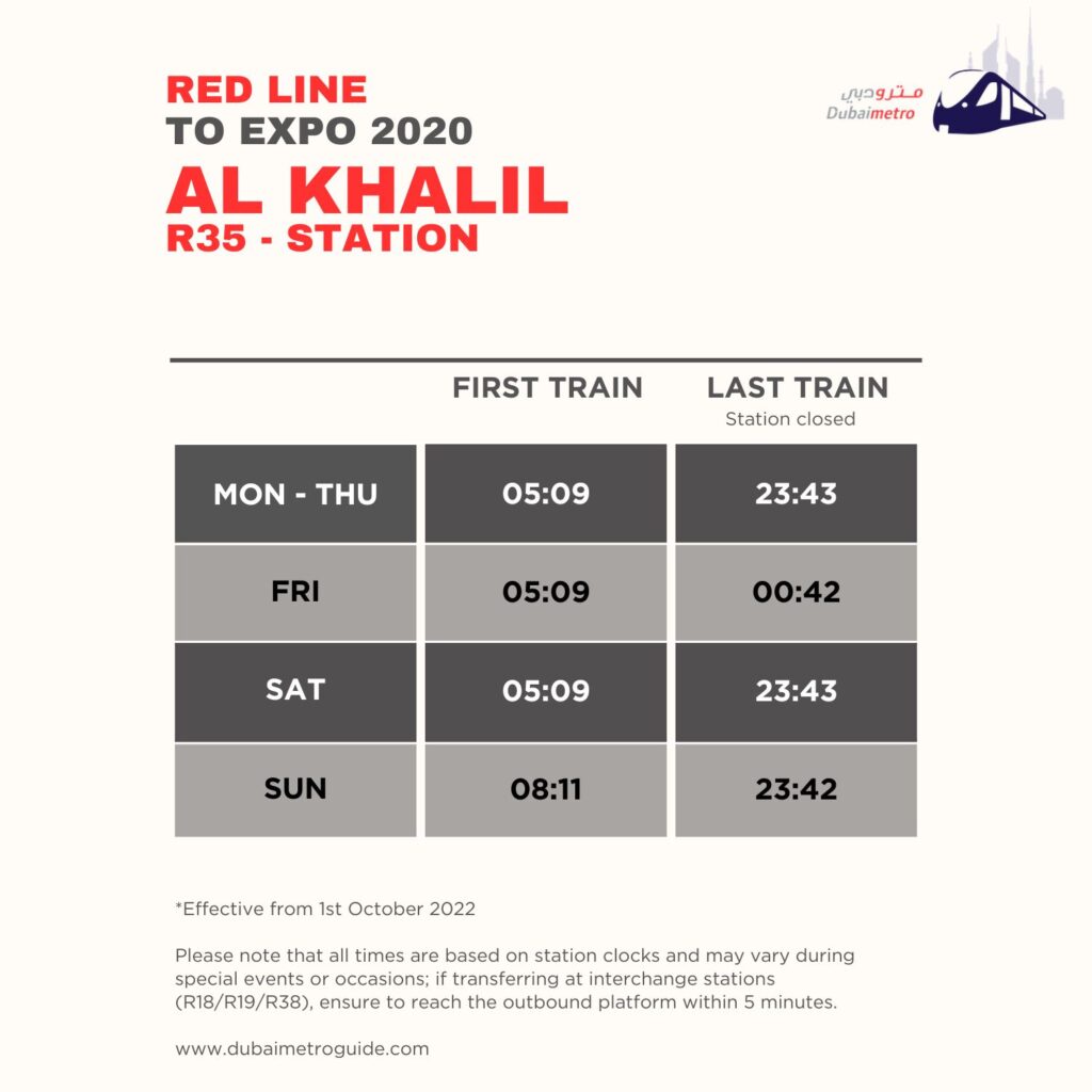 Al Khail Metro Station Timings to Expo 2020 - First Train and Last Train Timings