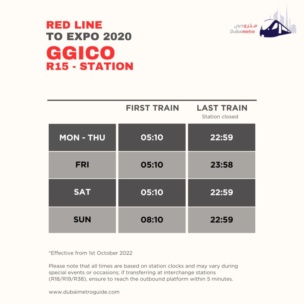 GGICO Metro Station Timings to Expo 2020 – First Train and Last Train Timings