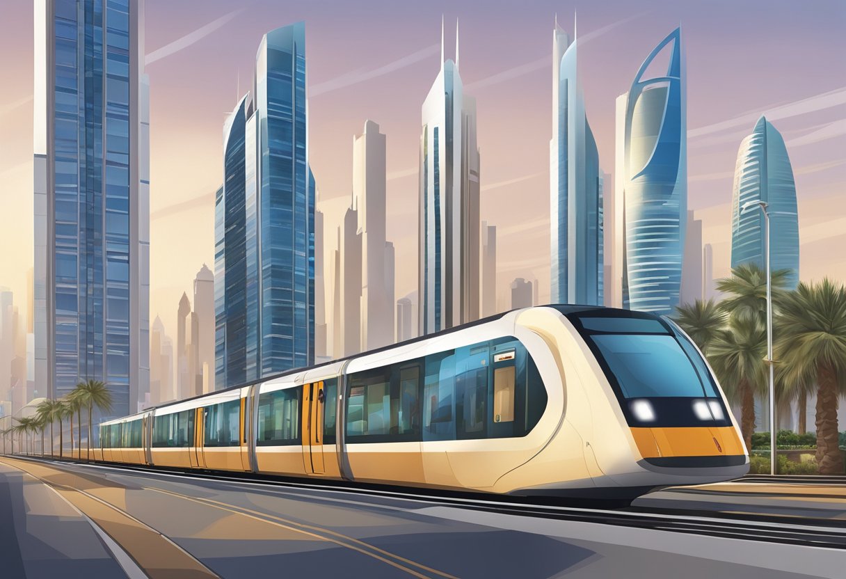 The Dubai Internet City metro station stands tall, surrounded by modern skyscrapers and bustling streets. The station is a hub of activity, with commuters coming and going, and nearby attractions drawing in visitors from all over