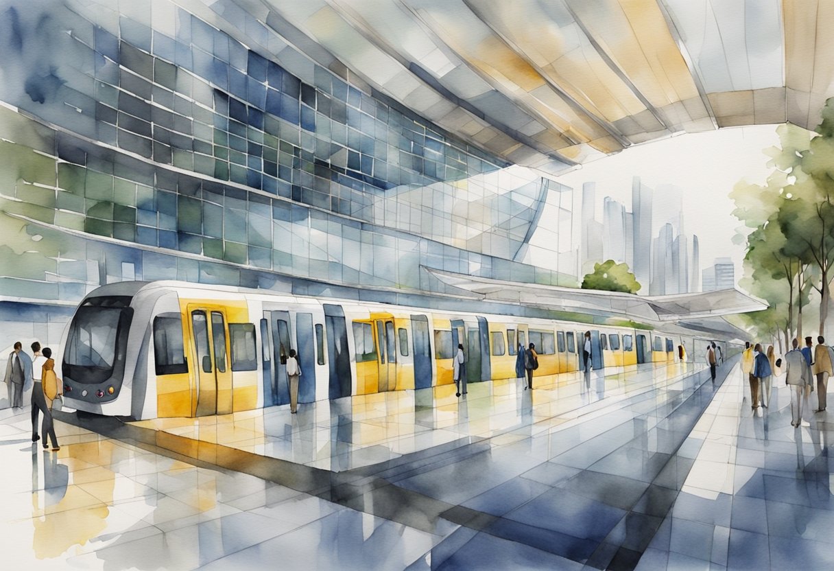 The bustling Business Bay metro station features accessible facilities and passenger services