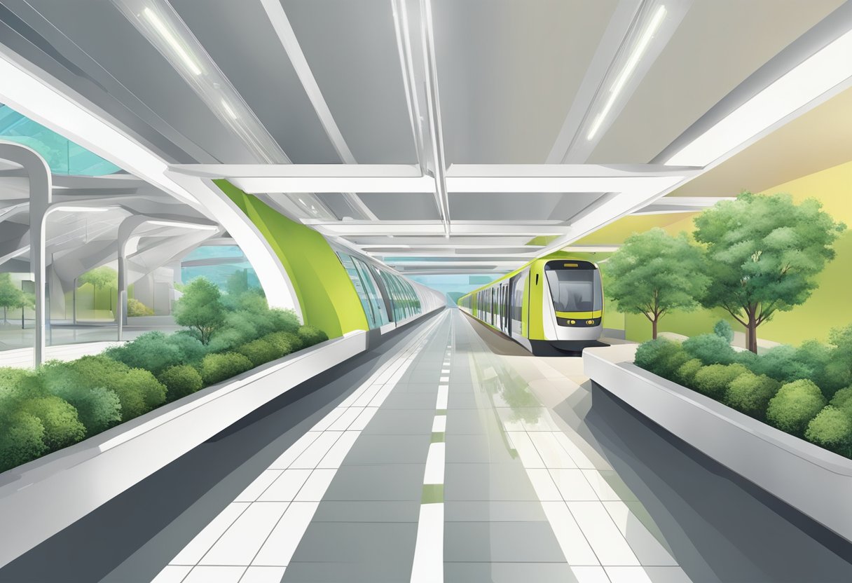 The energy metro station features modern design and amenities. Clean lines, bright lighting, and greenery create a welcoming and sustainable environment