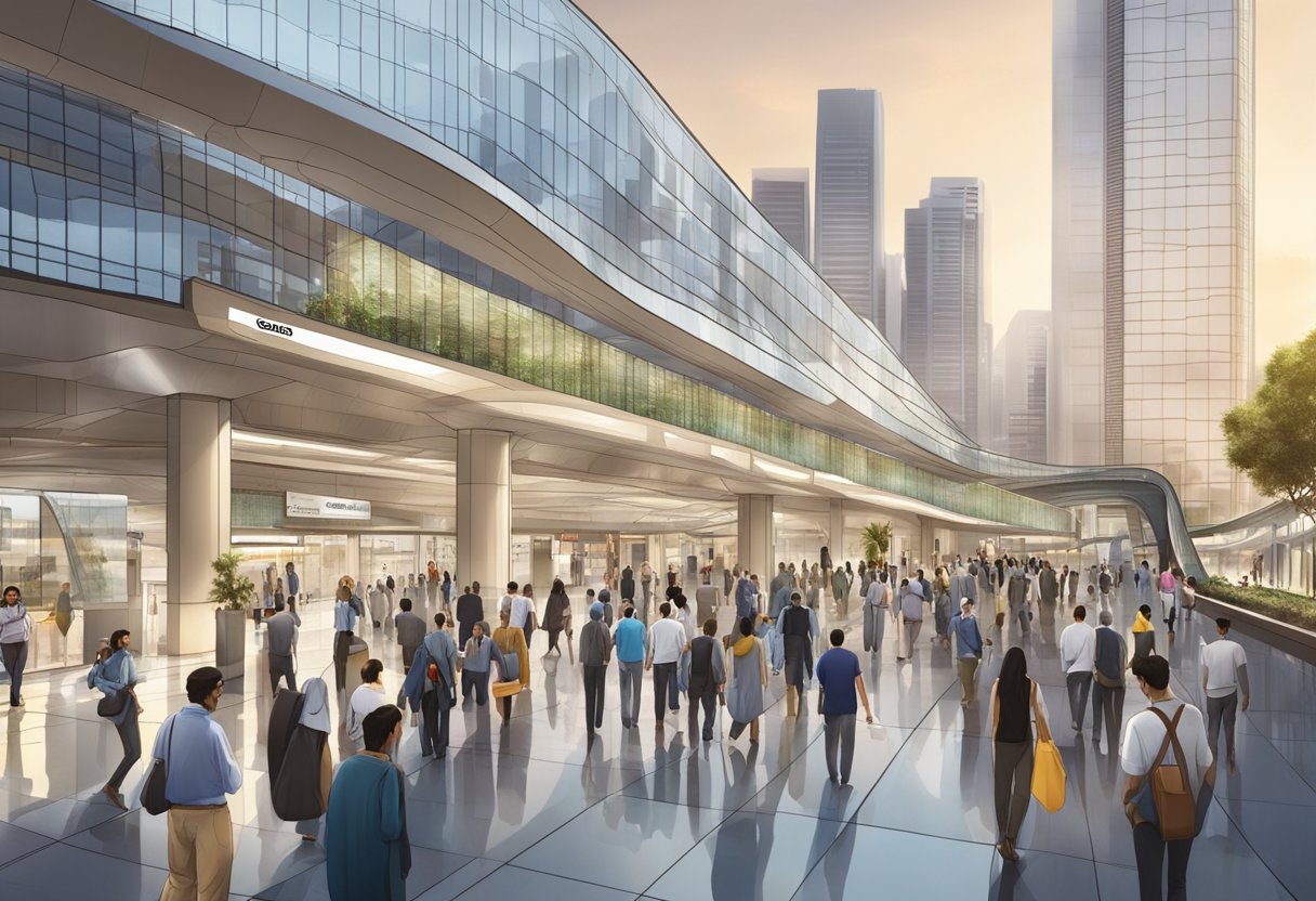 The UAE Exchange Metro Station is bustling with commuters and features modern architecture