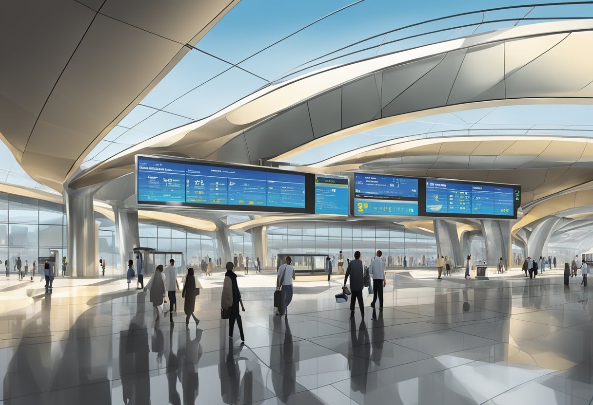 The Al Furjan metro station is bustling with commuters entering and exiting the modern, glass and steel structure. Trains arrive and depart on time, while the electronic display boards provide real-time information to passengers