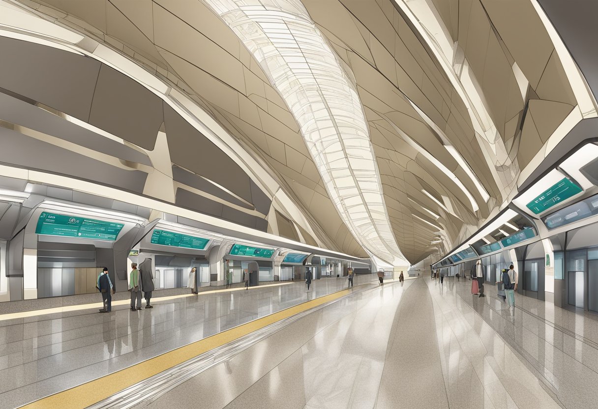The Salah Al Din Siddique metro station is depicted with precise technical details and schematic drawings