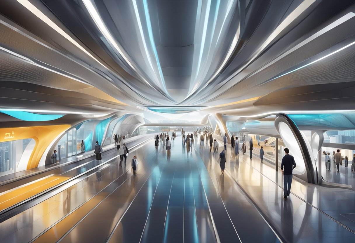 The Al Jadaf metro station stands tall and imposing, surrounded by bustling streets and towering skyscrapers, a hub of activity and strategic importance