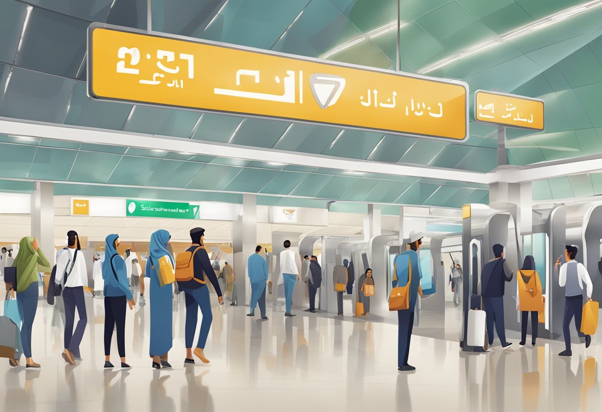 The Dubai Metro Network at Al Qusais Metro Station, with trains arriving and departing, passengers waiting on the platform, and the station's modern architecture