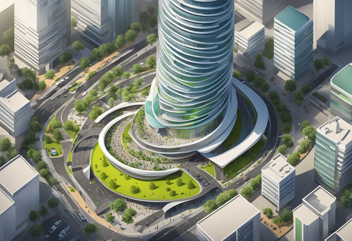 An aerial view of Etisalat by E& Metro Station, with bustling crowds and modern architecture