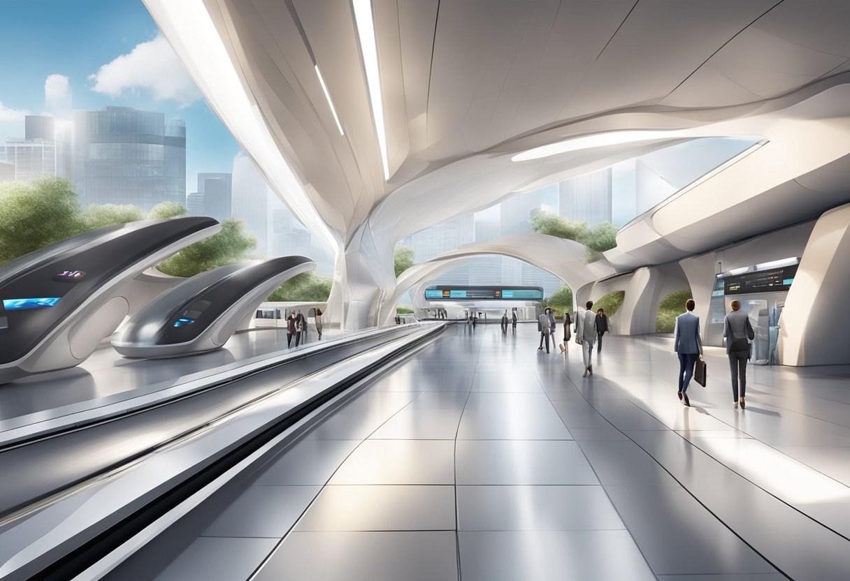The Equiti Metro Station is a modern marvel, with sleek lines and cutting-edge technology integrated seamlessly into the design. The station buzzes with energy as commuters move through the space, surrounded by digital displays and futuristic architecture