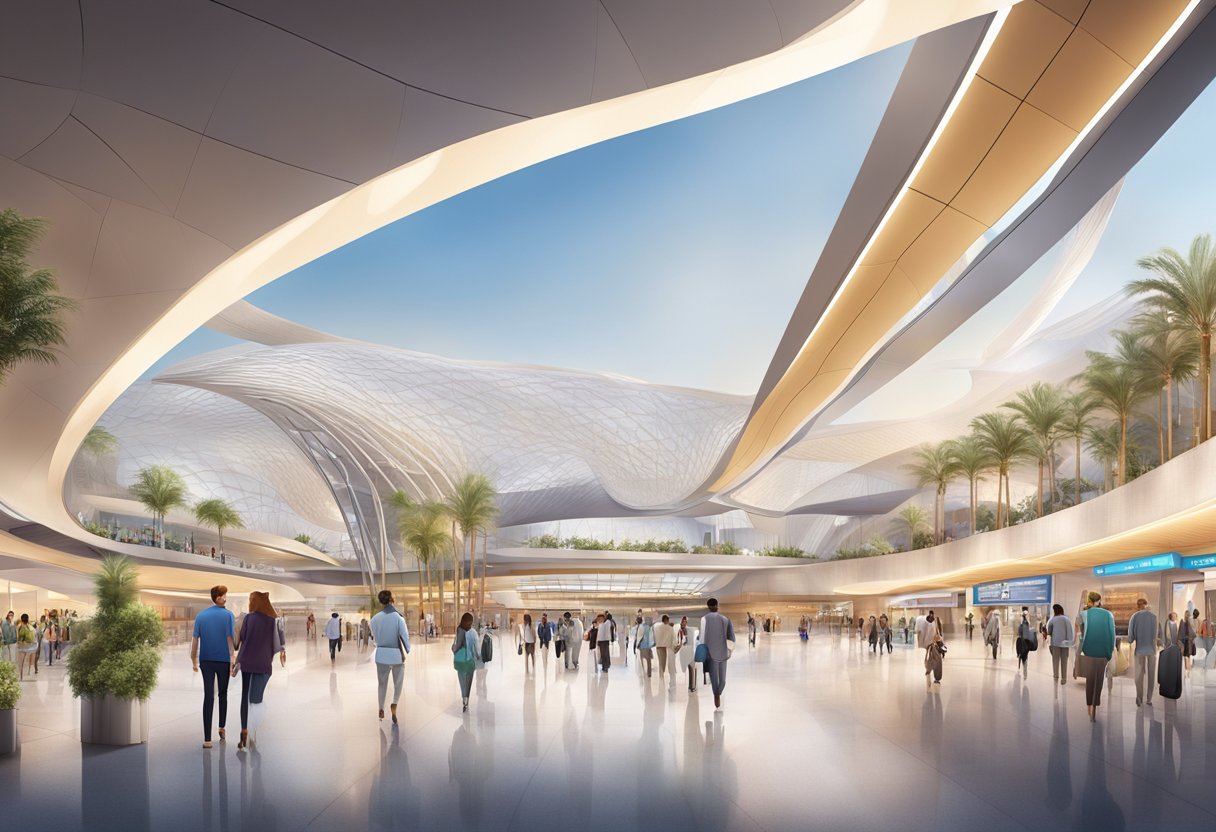 The bustling Design and Features EXPO 2020 metro station with sleek architecture and vibrant displays